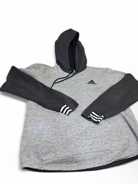 adidas Two-Tone Grey Body Black Sleeve Hooded Pullover